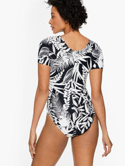 SUN OCEAN SAND SHORT SLEEVE ONE PIECE - SILHOUETTE FERNS