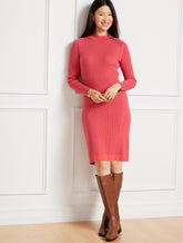 BUTTON MOCKNECK RIBBED SHIFT DRESS
