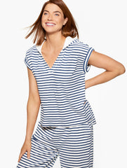 AQUA CLUB STRIPE TERRY HOODED COVER-UP
