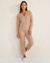 COTTON CASHMERE RIB V-NECK SWEATER