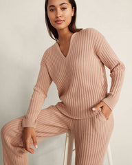 COTTON CASHMERE RIB V-NECK SWEATER