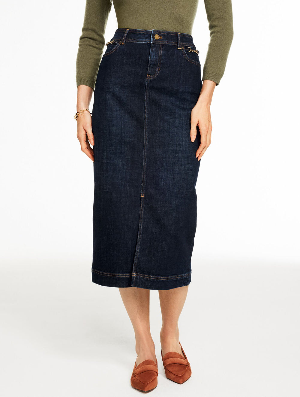 DENIM MIDI SKIRT - MANOR WASH