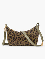 LEOPARD SUEDE CONVERTIBLE CROSSBODY BAG