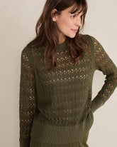ORGANIC COTTON LINEN OPEN STITCH CREWNECK SWEATER
