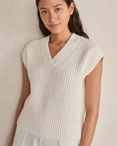 ORGANIC COTTON LINEN SHAKER STITCH V-NECK SWEATER