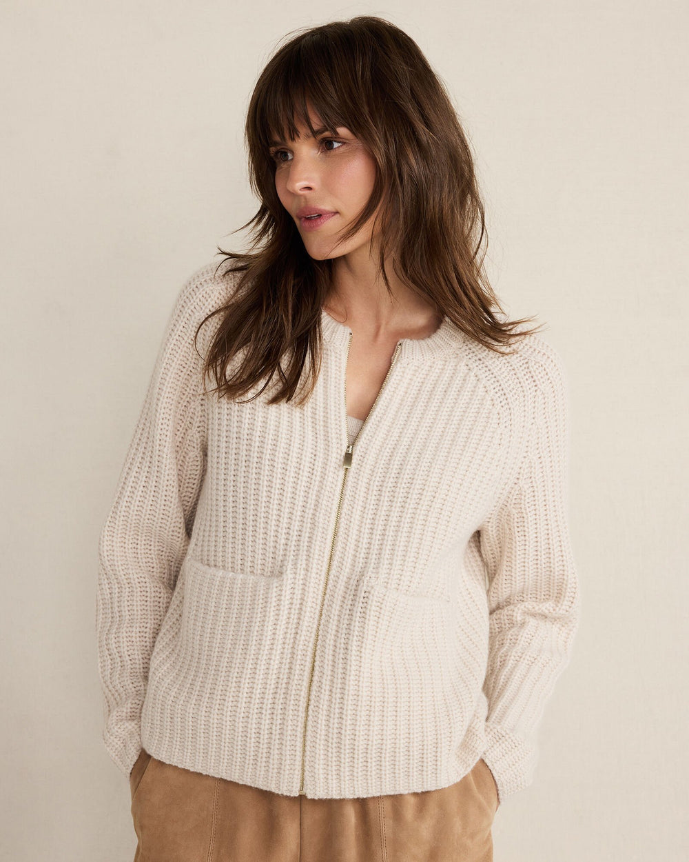 CASHMERE ZIP FRONT BOMBER JACKET