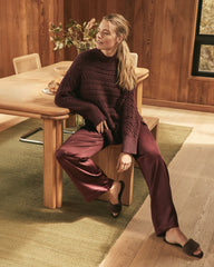 ORGANIC COTTON HORIZONTAL CABLE FUNNEL NECK SWEATER