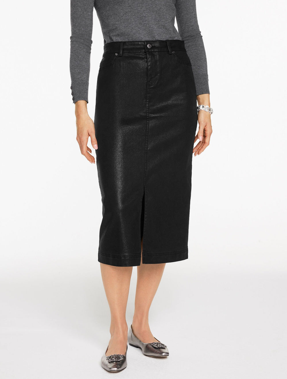 DENIM MIDI SKIRT - LIGHT FOIL