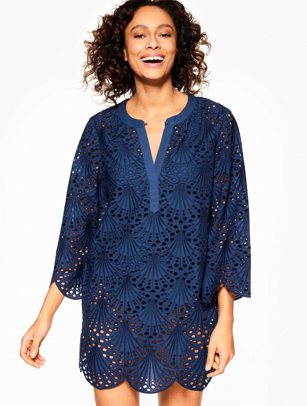 EYELET LACE SHELL COVER-UP DRESS