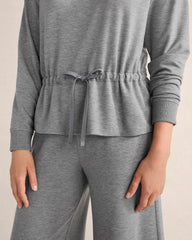 FLEECE DRAWSTRING-WAIST MOCKNECK TOP
