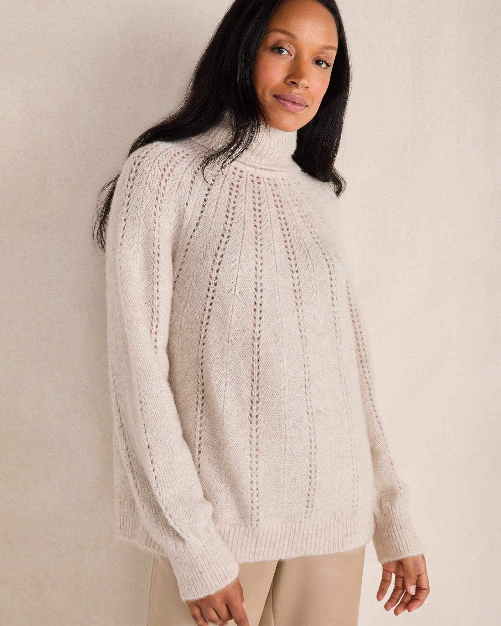 LOFTY KNIT POINTELLE TURTLENECK SWEATER