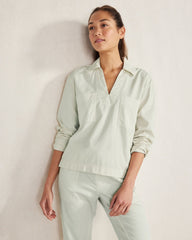 LIGHTWEIGHT TWILL COLLARED PULLOVER