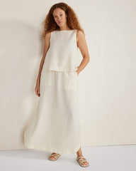 LINEN BLEND BATEAU NECK TOP