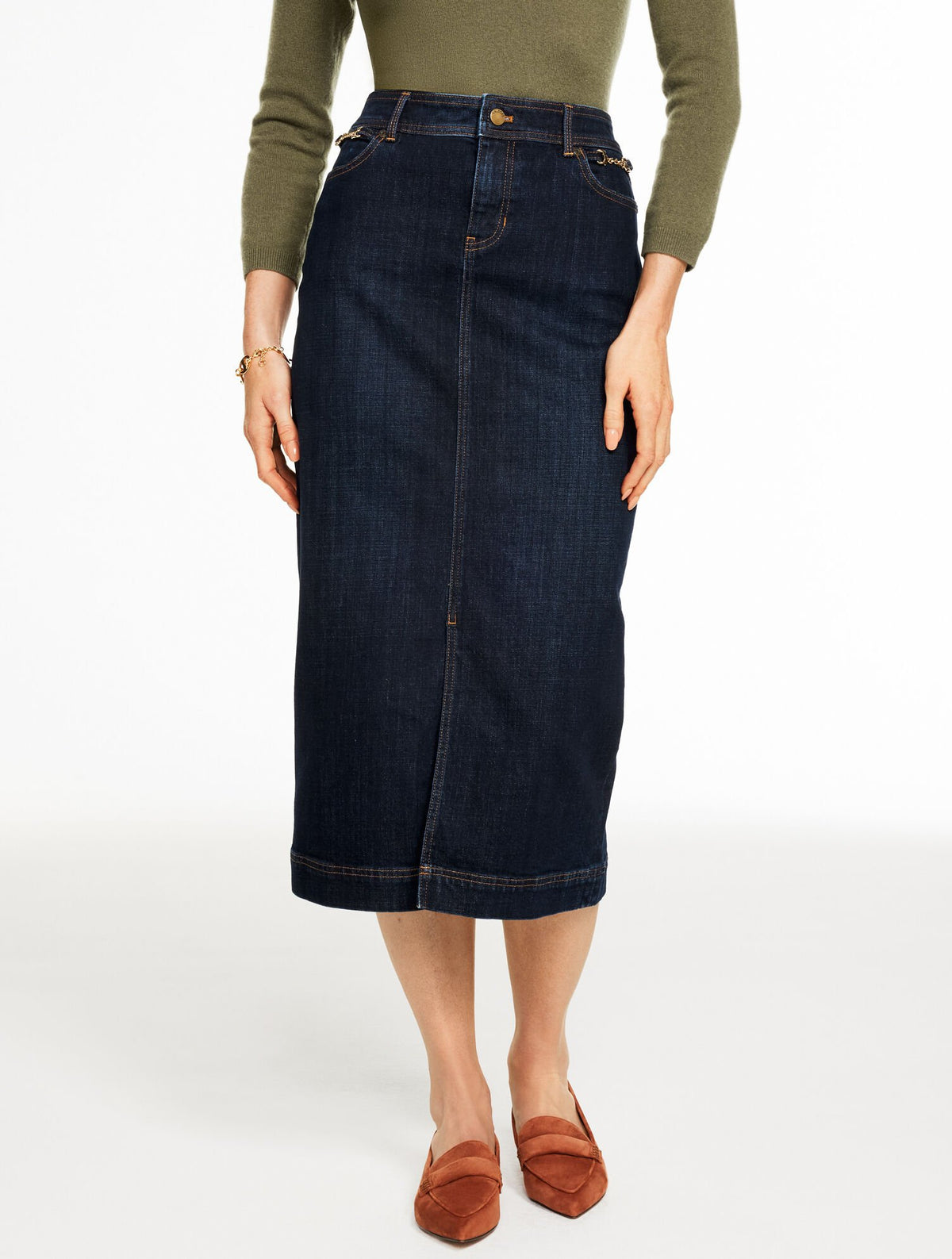 DENIM MIDI SKIRT - MANOR WASH