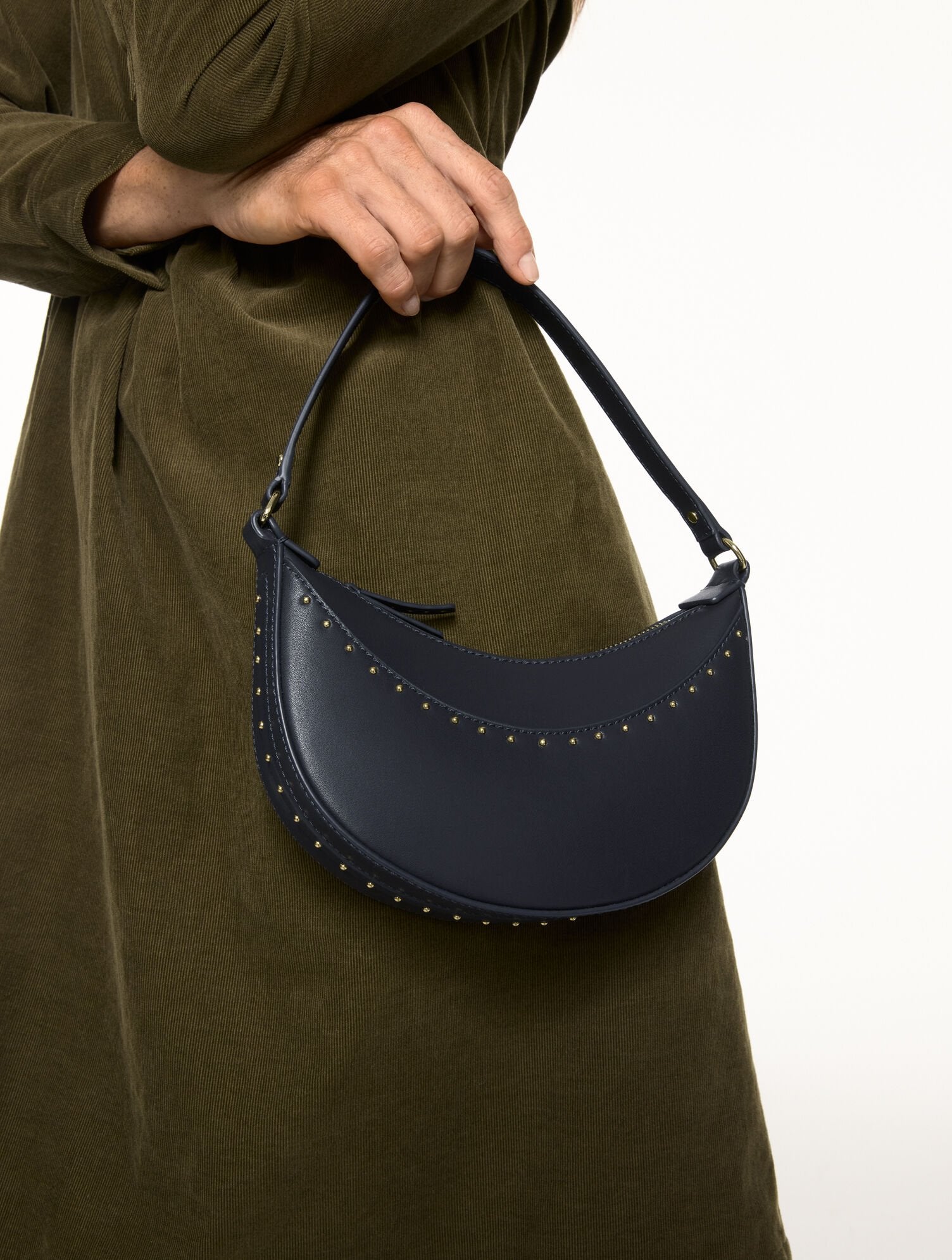 STUDDED LEATHER CRESCENT BAG