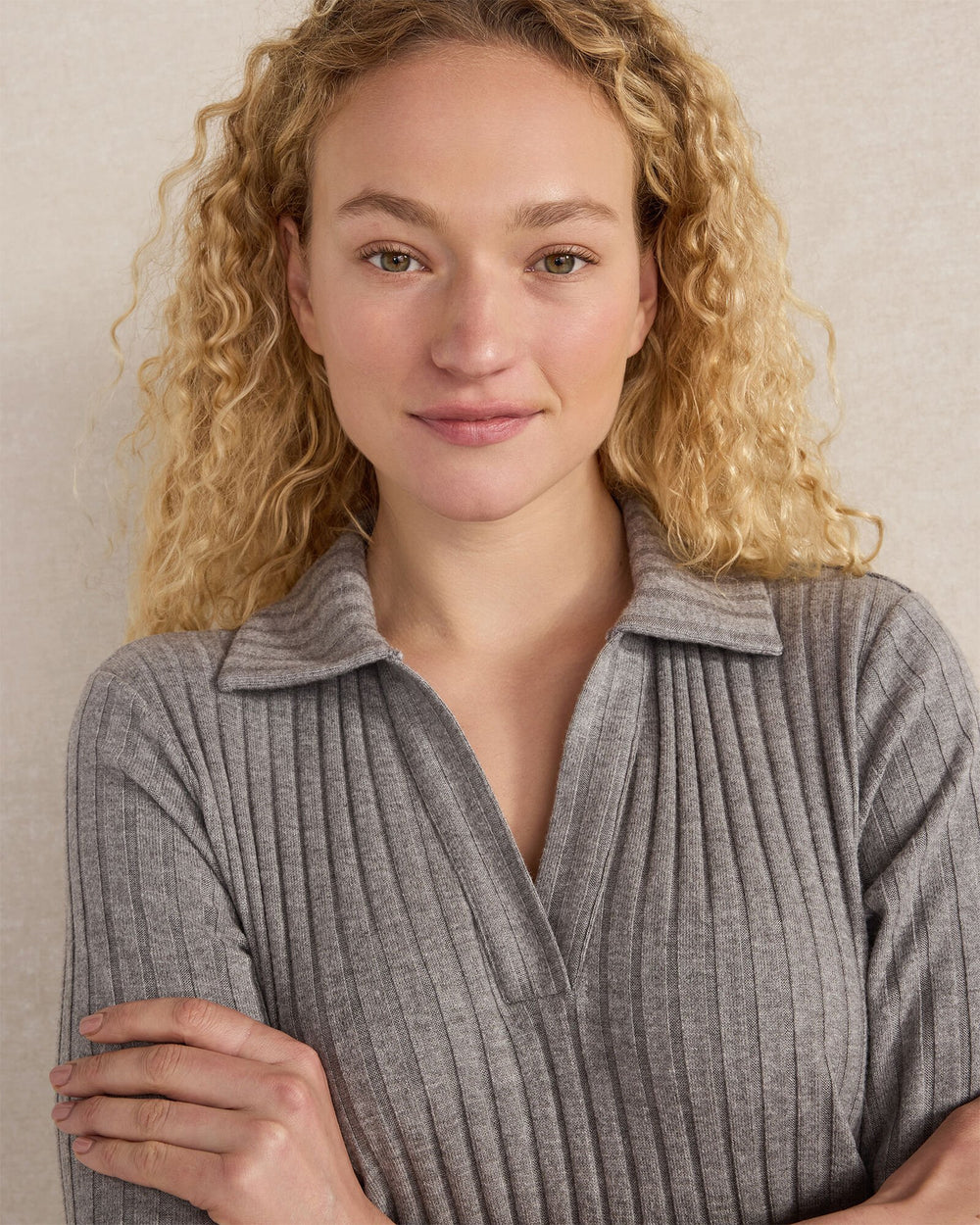 WIDE RIB KNIT JOHNNY COLLAR TOP