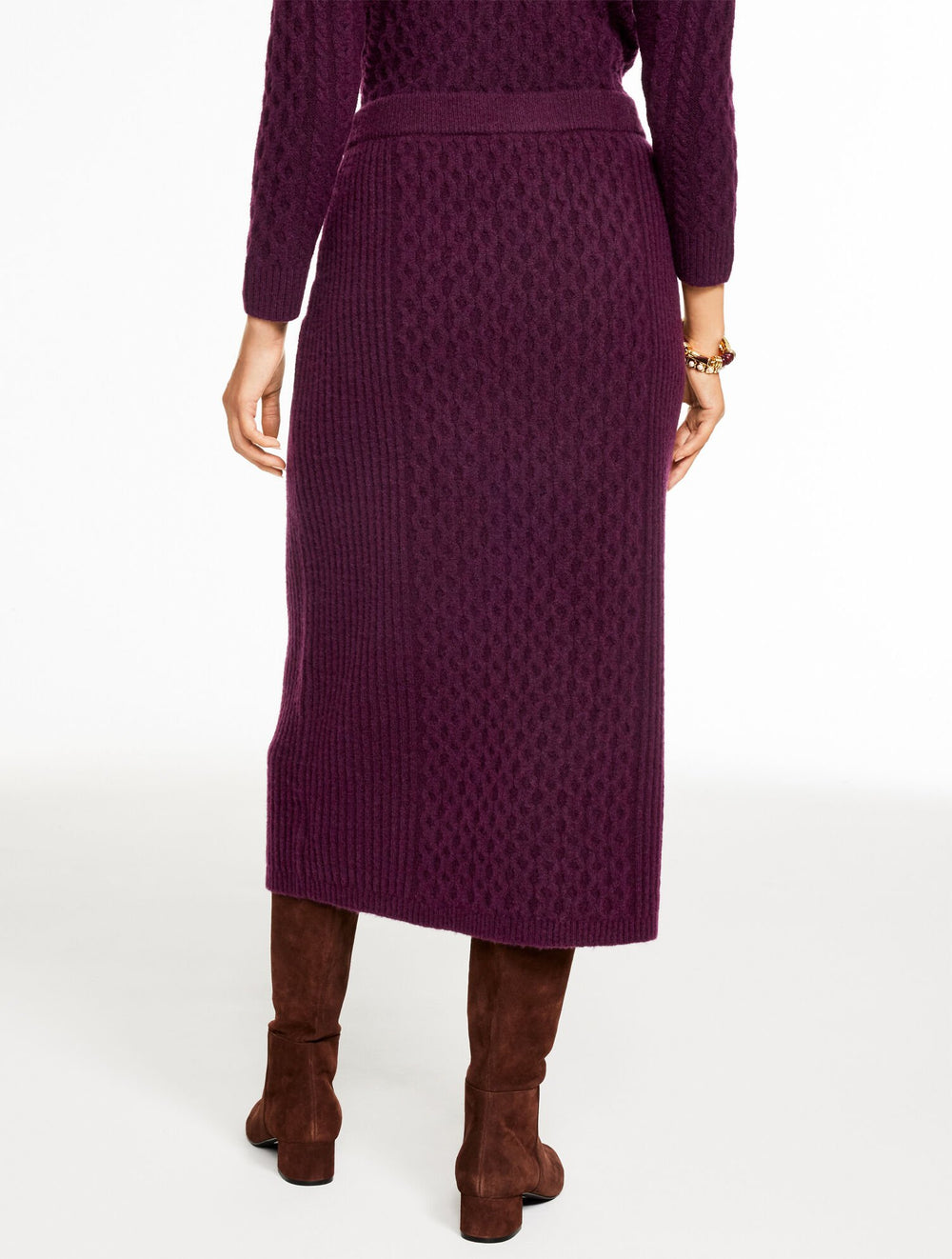 MIXED CABLE KNIT MIDI SKIRT